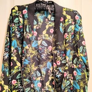 Floral Print Sheer Bomber Jacket Size L W/Zipper